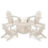 Thumbnail for POLYWOOD Classic Adirondack 5-Piece Conversation Set W/ Fire Pit Table - Sand