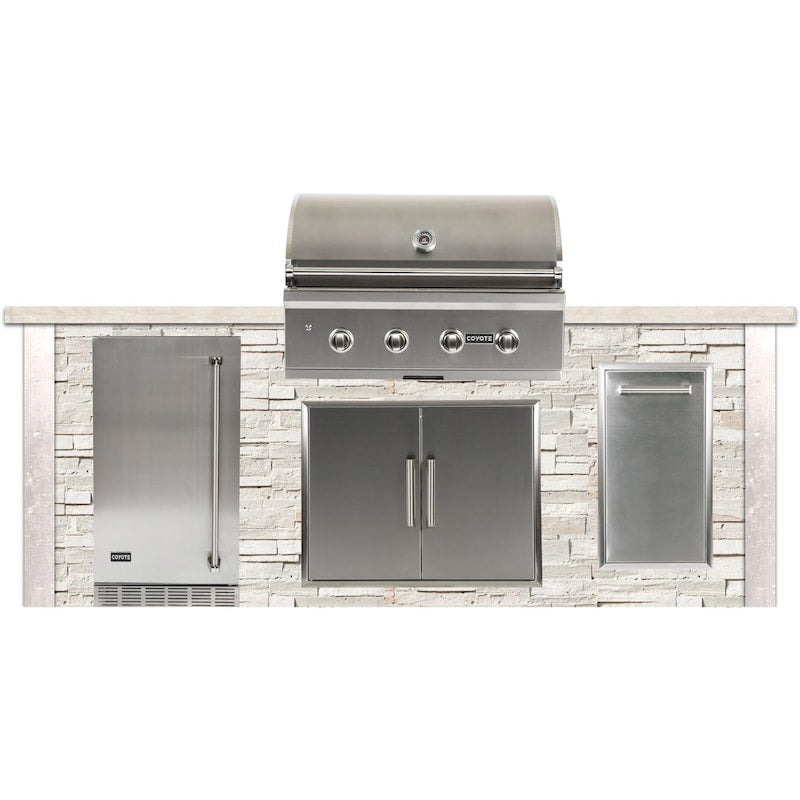 Coyote Ready-To-Assemble 8 Ft Outdoor Kitchen Island With 36-Inch C-Series Natural Gas Grill (Ships As Propane With Conversion Fittings) - Stacked Stone/Modern White - RTAC-G8-SW-C2C36NG