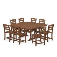 Thumbnail for POLYWOOD La Casa Cafe 9 Piece Farmhouse Trestle Dining Set - Teak