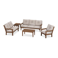 Thumbnail for POLYWOOD Vineyard 5-Piece Deep Seating Set w/ Sofa - Teak / Dune Burlap