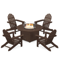 Thumbnail for POLYWOOD Classic Adirondack 5-Piece Conversation Set W/ Fire Pit Table - Mahogany