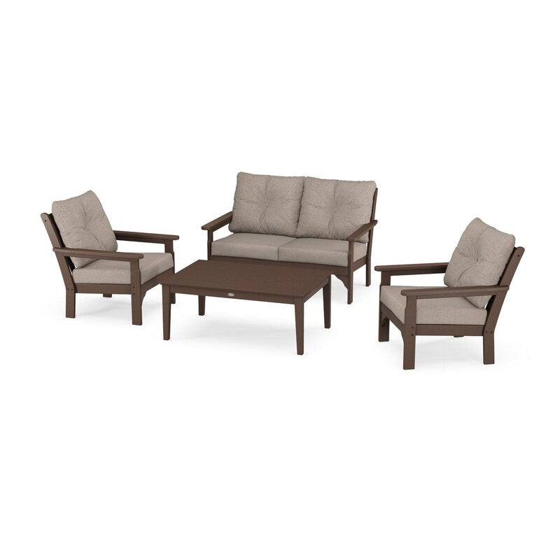 POLYWOOD Vineyard 4-Piece Deep Seating Set w/ 2 Club Chairs - Mahogany / Spiced Burlap
