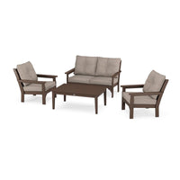 Thumbnail for POLYWOOD Vineyard 4-Piece Deep Seating Set w/ 2 Club Chairs - Mahogany / Spiced Burlap