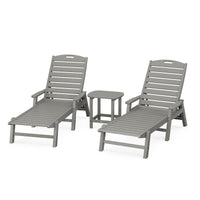 Thumbnail for POLYWOOD Nautical 3-Piece Chaise Lounge W/Arms Set W/South Beach 18 Inch Side Table - Slate Grey