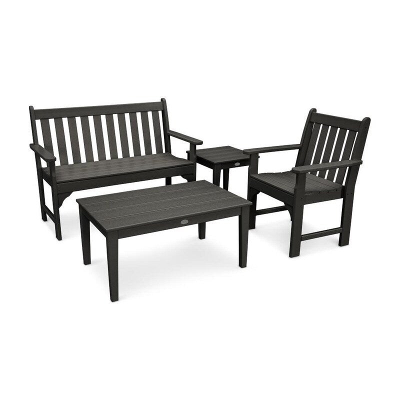 POLYWOOD Vineyard 4-Piece Bench Seating Set - Black