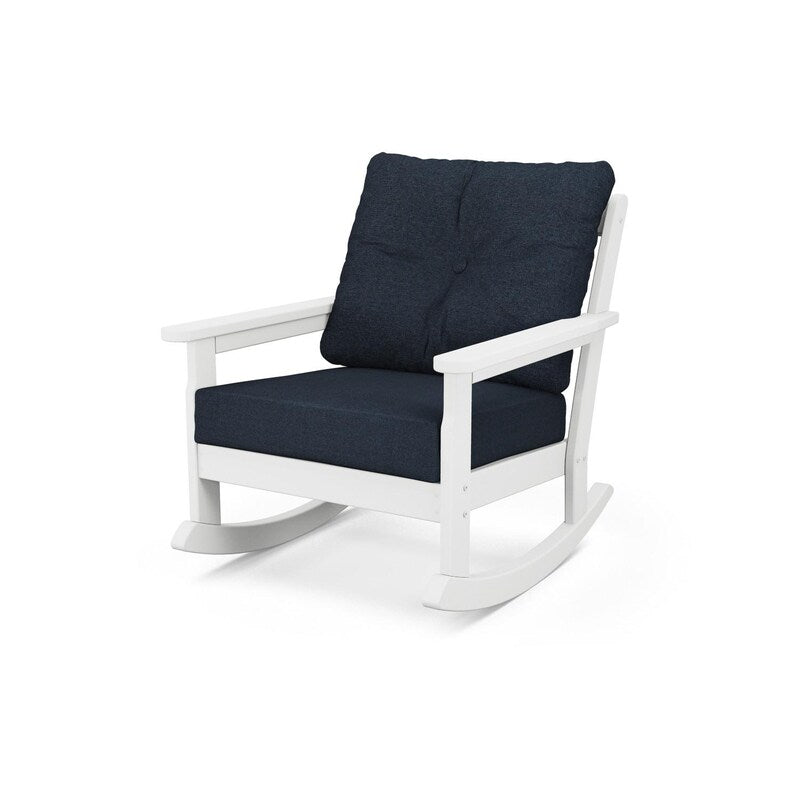 POLYWOOD Vineyard Deep Seating Rocking Chair - White / Marine Indigo