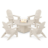 Thumbnail for POLYWOOD Vineyard 5-Piece Curveback Adirondack Conversation Set w/ Fire Pit Table - Sand