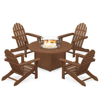 Thumbnail for POLYWOOD Classic Adirondack 5-Piece Conversation Set W/ Fire Pit Table - Teak