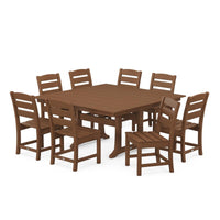 Thumbnail for POLYWOOD Lakeside 9-Piece Farmhouse Trestle Dining Set - Teak