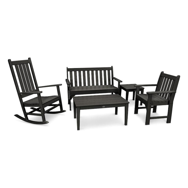 POLYWOOD Vineyard 5-Piece Bench & Rocking Chair Set - Black