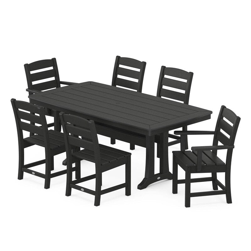 POLYWOOD Lakeside 7-Piece Nautical Trestle Dining Set - Black