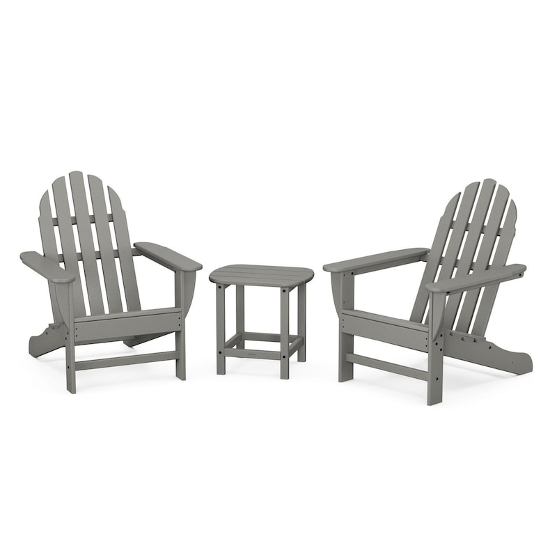 POLYWOOD Classic Adirondack 3-Piece Set W/ South Beach 18-Inch Side Table - Slate Grey