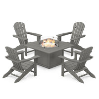 Thumbnail for POLYWOOD Palm Coast 5-Piece Adirondack Chair Conversation Set w/ Fire Pit Table - Slate Grey