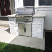 Thumbnail for Coyote Ready-To-Assemble 5 Ft Outdoor Kitchen Island With 28-Inch C-Series Natural Gas Grill (Ships As Propane With Conversion Fittings) - Stacked Stone/Modern White - RTAC-G5-SW-C1C28NG