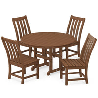 Thumbnail for POLYWOOD Vineyard 5-Piece Round Side Chair Dining Set - Teak