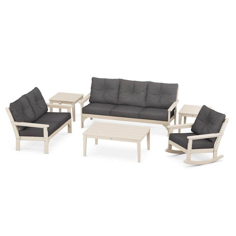 POLYWOOD Vineyard 6-Piece Deep Seating Set w/ Rocker - Sand / Ash Charcoal