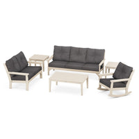 Thumbnail for POLYWOOD Vineyard 6-Piece Deep Seating Set w/ Rocker - Sand / Ash Charcoal