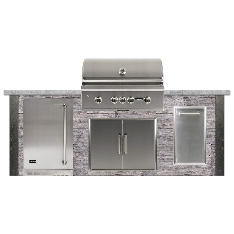 Coyote Ready-To-Assemble 8 Ft Outdoor Kitchen Island With 36-Inch S-Series Propane Gas Grill - Weathered Wood/Stone Gray - RTAC-G8-WG-C2SL36LP