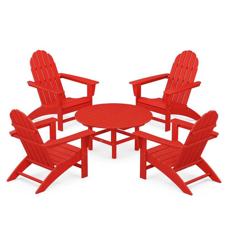 POLYWOOD Vineyard 5-Piece Adirondack Chair Conversation Set - Sunset Red