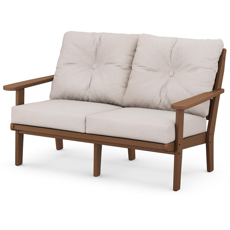 POLYWOOD Lakeside Deep Seating Loveseat - Teak / Dune Burlap