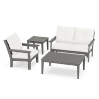 Thumbnail for POLYWOOD Vineyard 4-Piece Deep Seating Set w/ Side Table - Slate Grey / Natural Linen