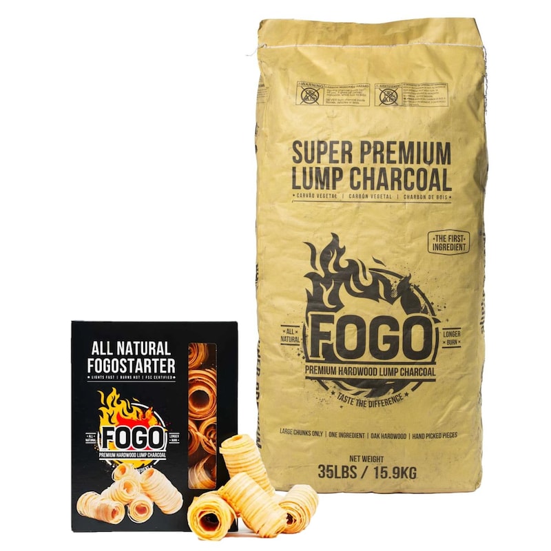 FOGO 35 Lb Super Premium Natural Hardwood Lump Charcoal & FOGOStarters Combo Kit