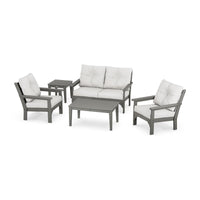 Thumbnail for POLYWOOD Vineyard 5-Piece Deep Seating Set w/ Loveseat - Slate Grey / Natural Linen