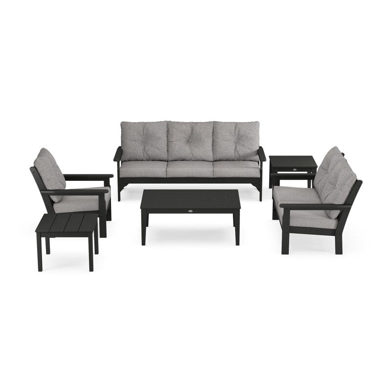 POLYWOOD Vineyard 6-Piece Deep Seating Set w/ Club Chair - Black / Grey Mist