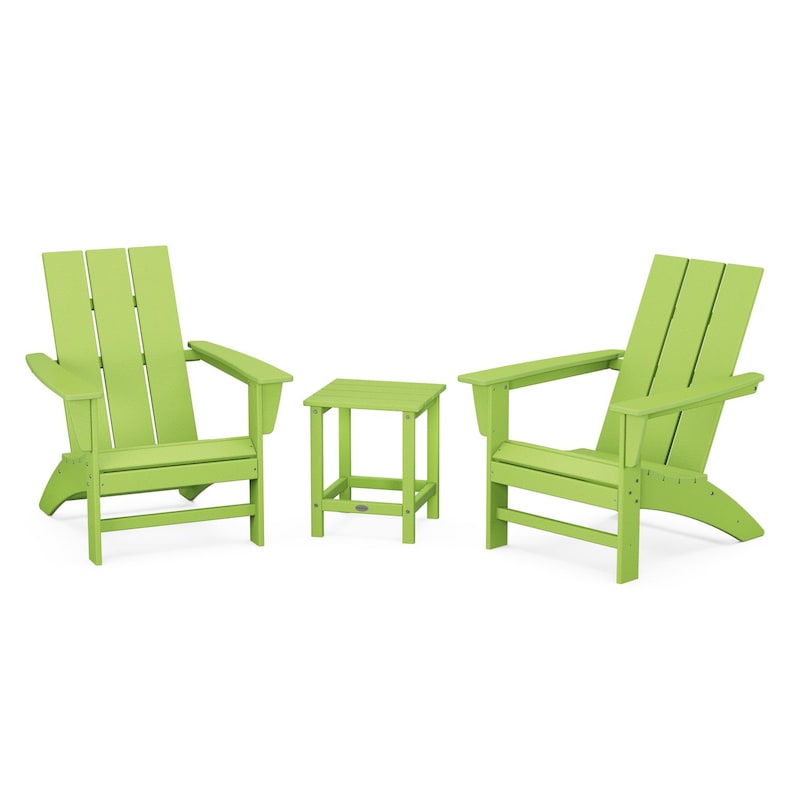 POLYWOOD Modern 3-Piece Adirondack Set w/ Long Island 18-Inch Side Table - Lime