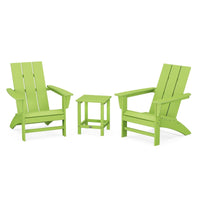 Thumbnail for POLYWOOD Modern 3-Piece Adirondack Set w/ Long Island 18-Inch Side Table - Lime