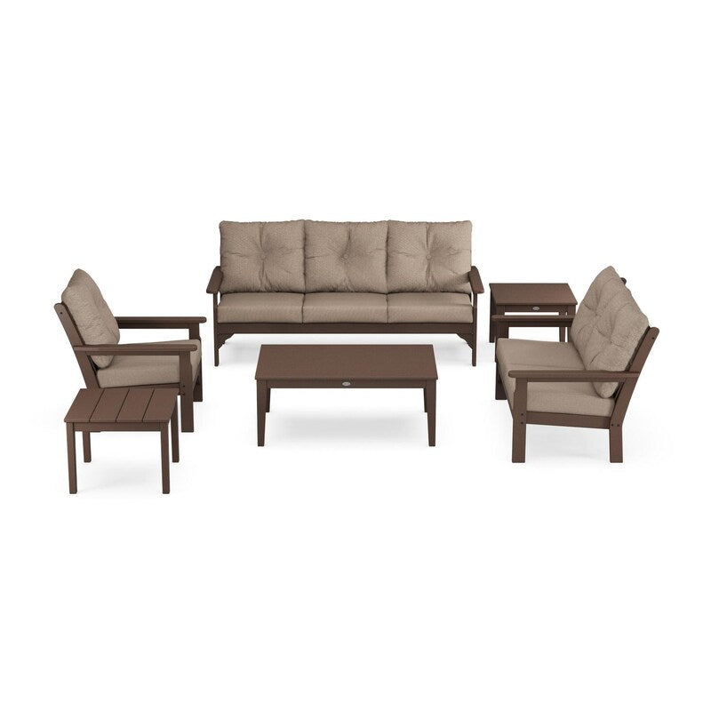 POLYWOOD Vineyard 6-Piece Deep Seating Set w/ Club Chair - Mahogany / Spiced Burlap