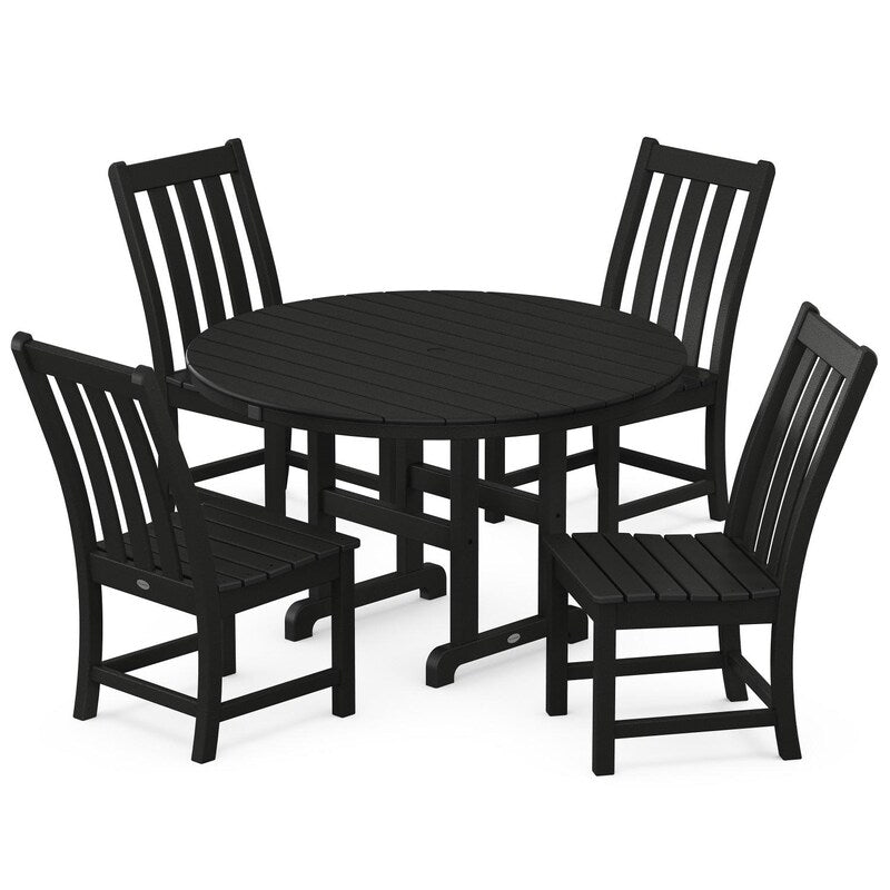 POLYWOOD Vineyard 5-Piece Round Side Chair Dining Set - Black