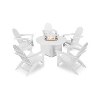 Thumbnail for POLYWOOD Vineyard 6-Piece Adirondack Chat Set w/ Fire Pit Table - White