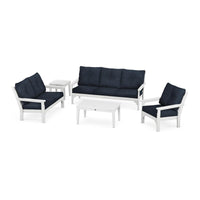 Thumbnail for POLYWOOD Vineyard 5-Piece Deep Seating Set w/ Sofa - White / Marine Indigo