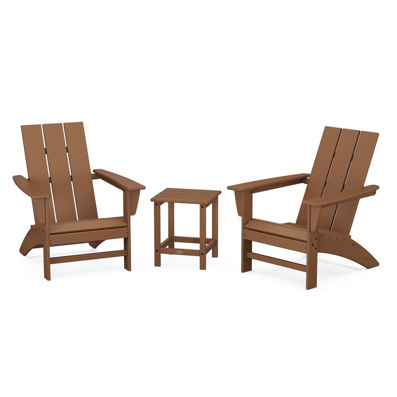 POLYWOOD Modern 3-Piece Adirondack Set w/ Long Island 18-Inch Side Table - Teak