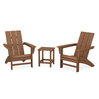 Thumbnail for POLYWOOD Modern 3-Piece Adirondack Set w/ Long Island 18-Inch Side Table - Teak