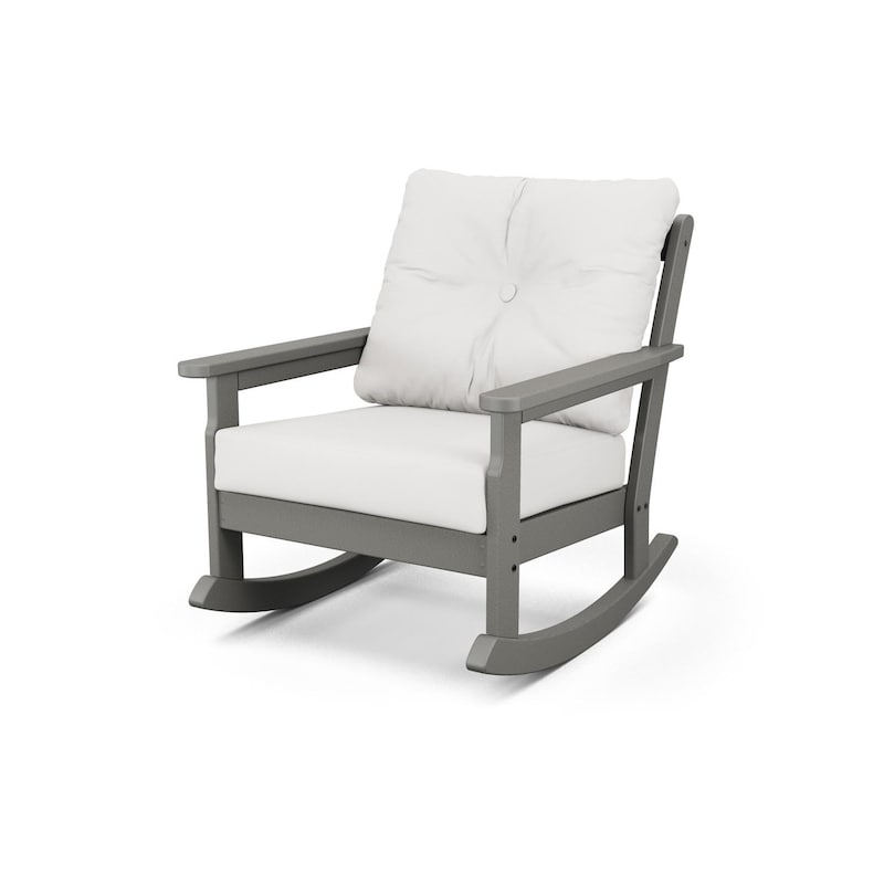 POLYWOOD Vineyard Deep Seating Rocking Chair - Slate Grey / Natural Linen