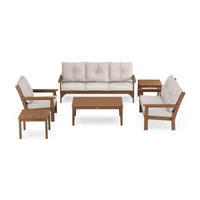 Thumbnail for POLYWOOD Vineyard 6-Piece Deep Seating Set w/ Club Chair - Teak / Dune Burlap