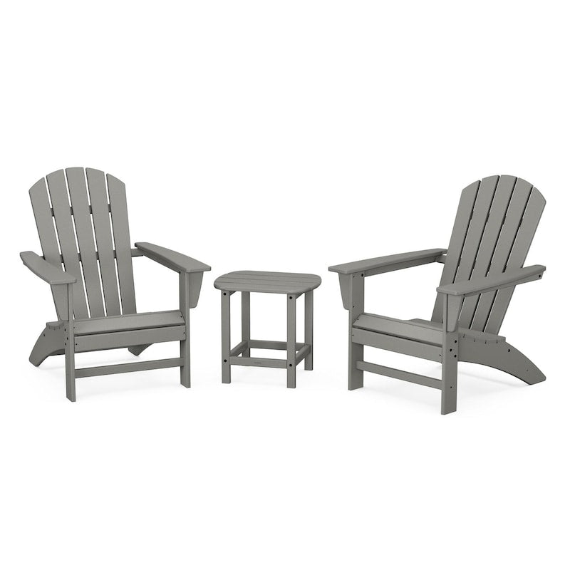 POLYWOOD Nautical 3-Piece Adirondack Set w/ South Beach 18-Inch Side Table - Slate Grey
